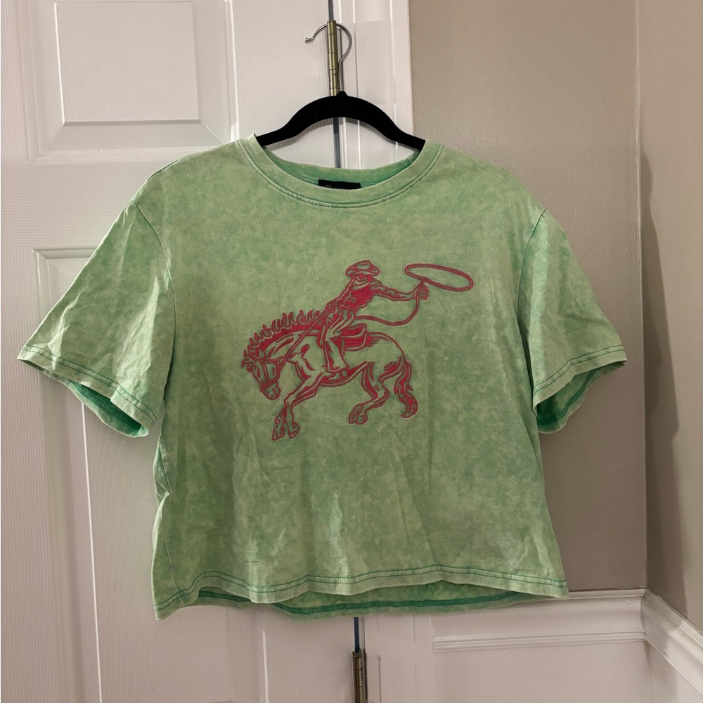 Green Graphic T-Shirt with Pink Design